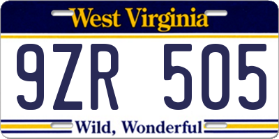 WV license plate 9ZR505