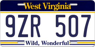 WV license plate 9ZR507