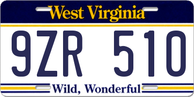WV license plate 9ZR510