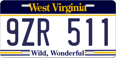 WV license plate 9ZR511