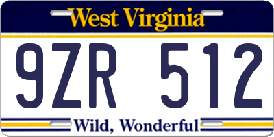 WV license plate 9ZR512
