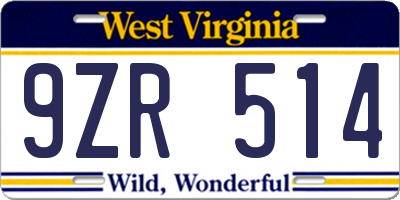 WV license plate 9ZR514