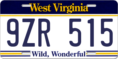 WV license plate 9ZR515