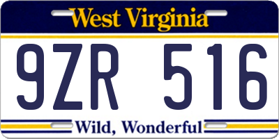 WV license plate 9ZR516