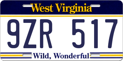 WV license plate 9ZR517