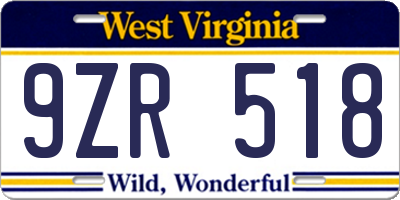 WV license plate 9ZR518