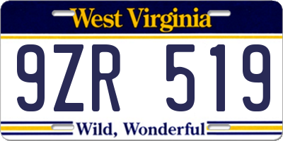WV license plate 9ZR519