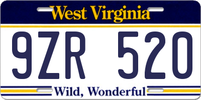 WV license plate 9ZR520