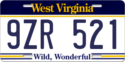 WV license plate 9ZR521
