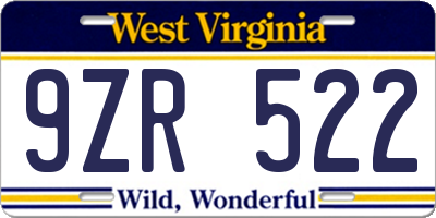 WV license plate 9ZR522