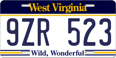 WV license plate 9ZR523