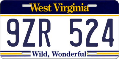 WV license plate 9ZR524