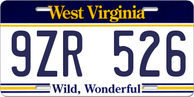 WV license plate 9ZR526