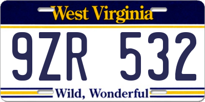 WV license plate 9ZR532