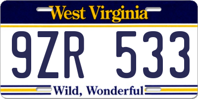 WV license plate 9ZR533
