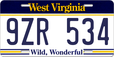 WV license plate 9ZR534