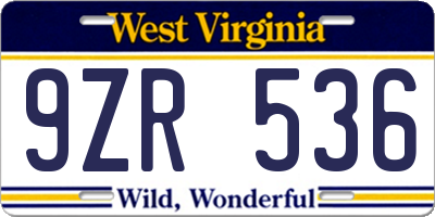 WV license plate 9ZR536