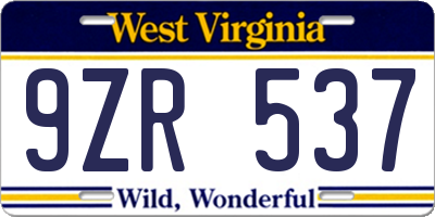 WV license plate 9ZR537
