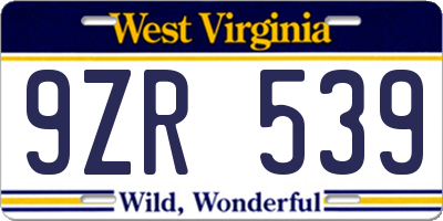 WV license plate 9ZR539