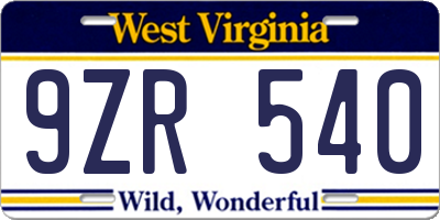 WV license plate 9ZR540