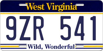 WV license plate 9ZR541