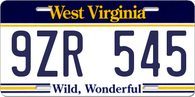 WV license plate 9ZR545
