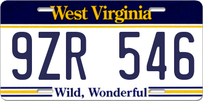 WV license plate 9ZR546