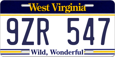 WV license plate 9ZR547