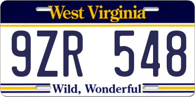 WV license plate 9ZR548