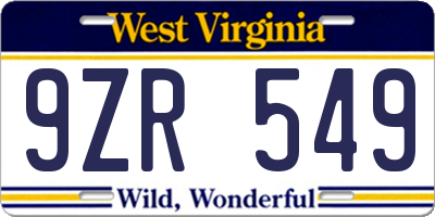 WV license plate 9ZR549