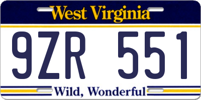 WV license plate 9ZR551