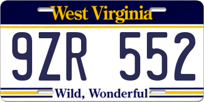 WV license plate 9ZR552