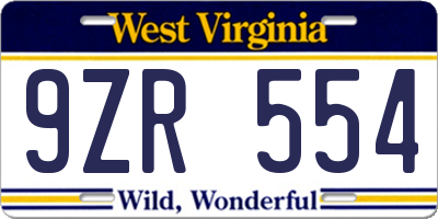 WV license plate 9ZR554