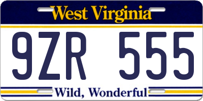 WV license plate 9ZR555
