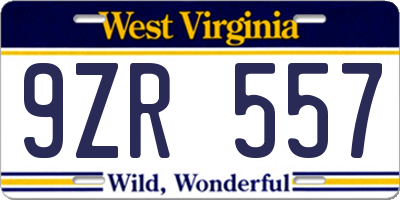WV license plate 9ZR557