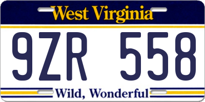 WV license plate 9ZR558