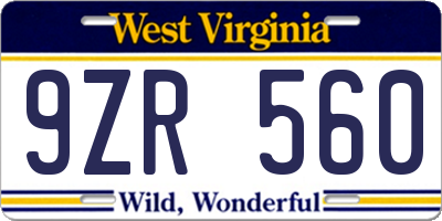 WV license plate 9ZR560