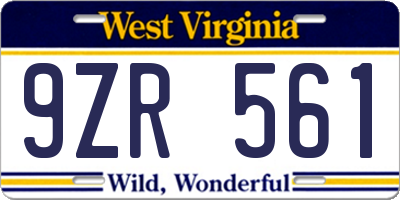 WV license plate 9ZR561