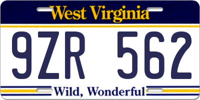 WV license plate 9ZR562