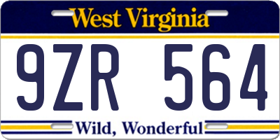 WV license plate 9ZR564