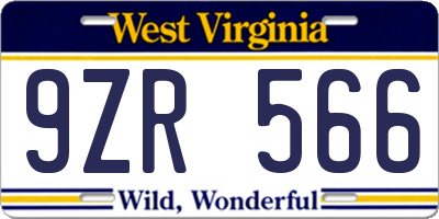 WV license plate 9ZR566