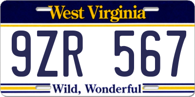 WV license plate 9ZR567