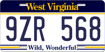 WV license plate 9ZR568