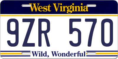 WV license plate 9ZR570