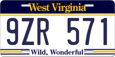 WV license plate 9ZR571