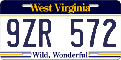 WV license plate 9ZR572