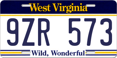 WV license plate 9ZR573