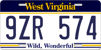 WV license plate 9ZR574