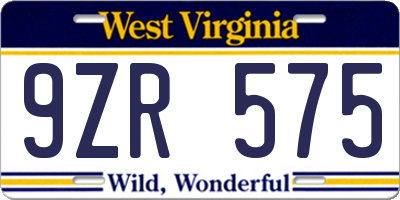 WV license plate 9ZR575