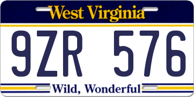 WV license plate 9ZR576